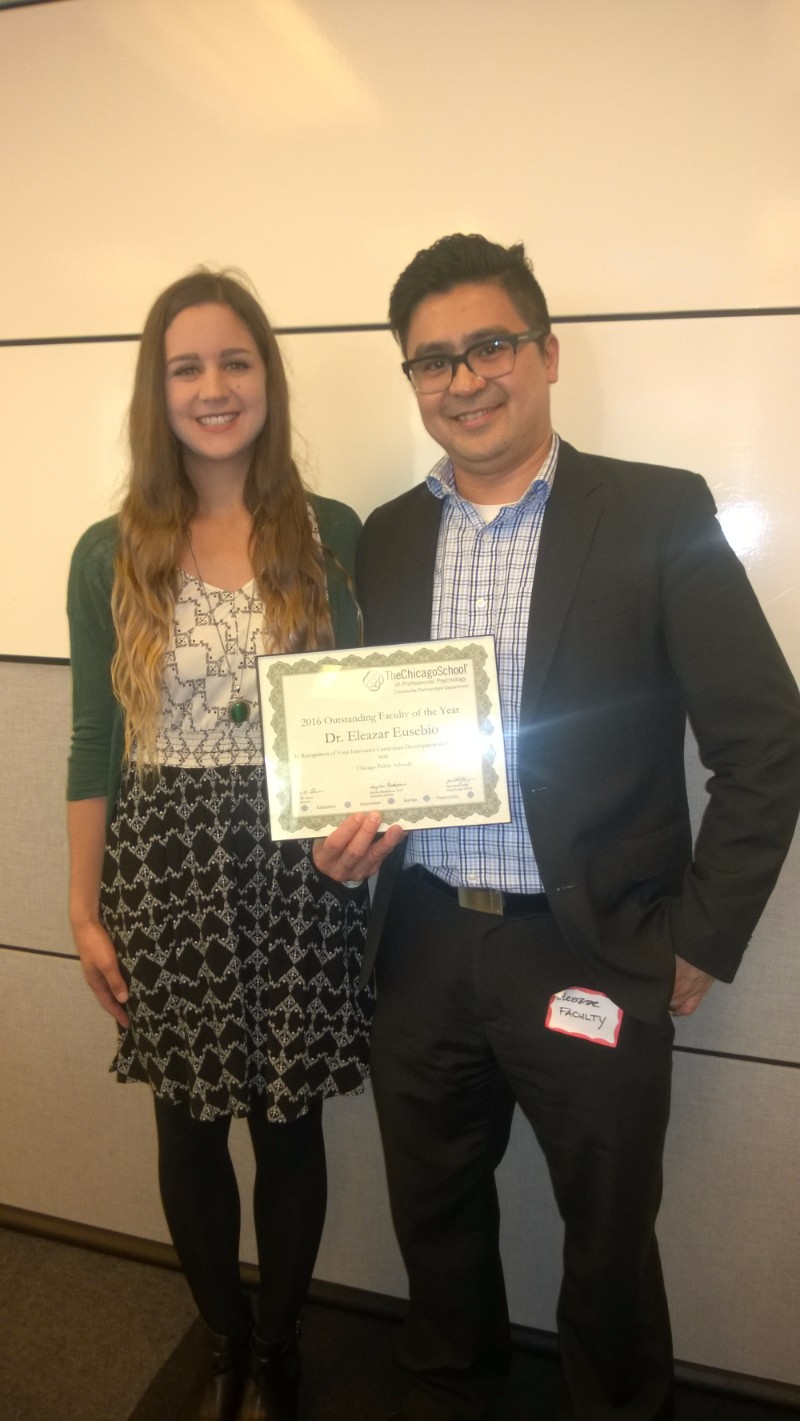 Outstanding Faculty of the Year - Dr. Eleazar Eusebio, Chicago Public Schools Mentoring Program, pictured with Rachel Hunter